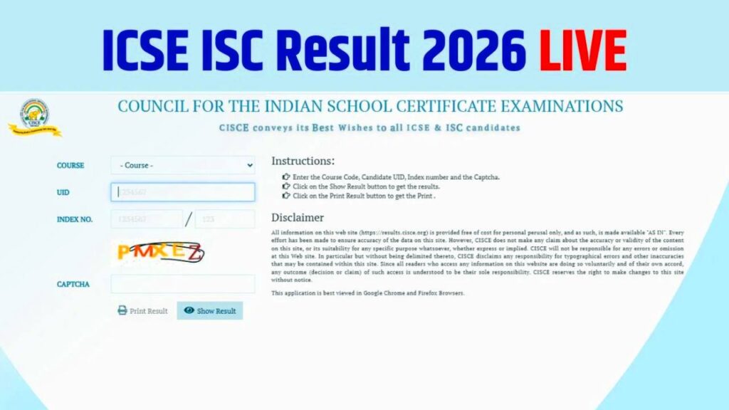 ICSE Board Result 2026 OUT LIVE